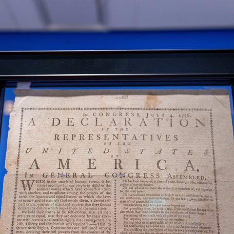 The US Declaration of Independence is on display at Sotheby's in New York on June 25, 2024. The document is expected to fetch between $2.5 million to $5 million. (Photo by ANGELA WEISS / AFP) (Photo by ANGELA WEISS/AFP via Getty Images) ORIG FILE ID: 2158677132