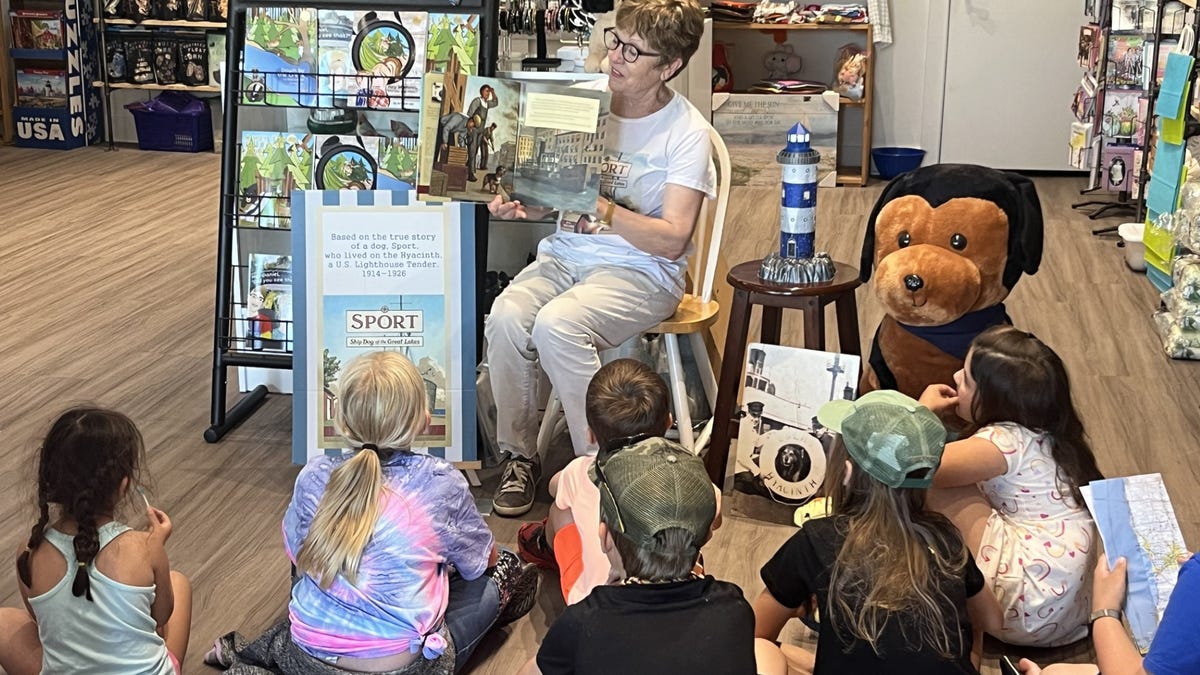 Michigan-based authors Cameron and Julian come and read to children in Cheboygan