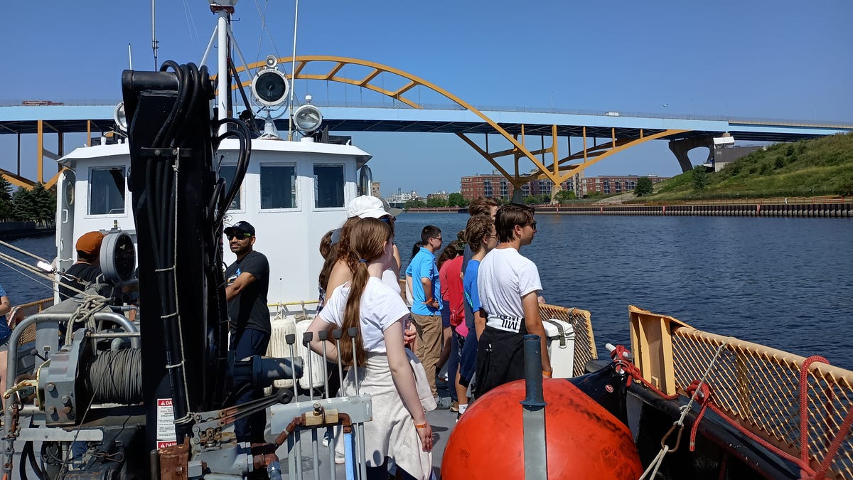 High school students learn the basics on the UWM research vessel on Lake Michigan