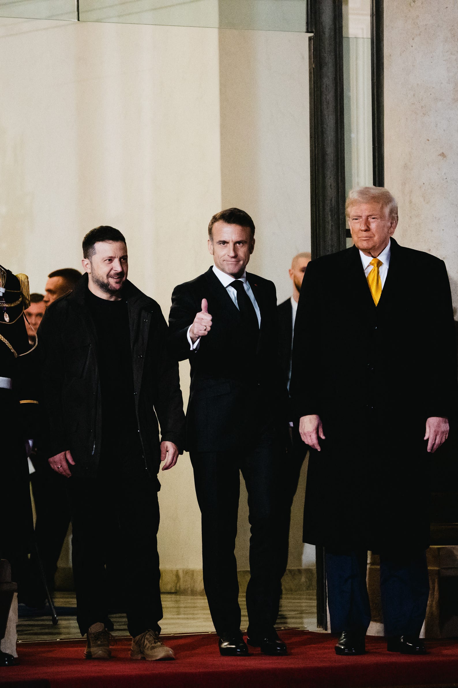 France's President Emmanuel Macron flanked by US President-elect Donal Trump and Ukrainian President Volodymyr Zelenskly at the Presidential Elysee Palace in Paris, France on December 7, 2024. Show less AMAURY CORNU, HANS LUCAS/AFP VIA GETTY IMAGES