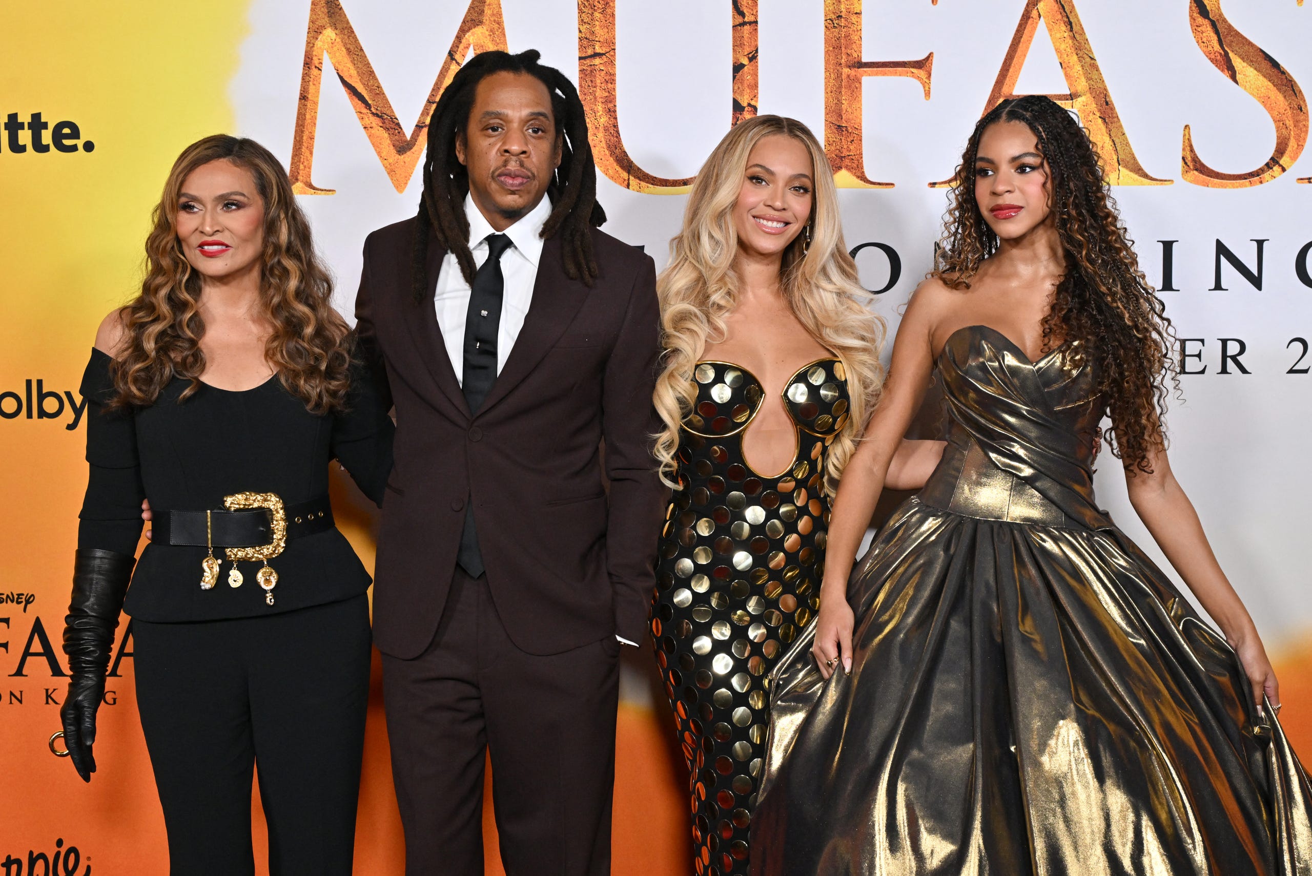 The Carters turned out as a family in a show of unity at the premiere of 'Mufasa: The Lion King': From left, Tina Knowles, Jay-Z, … Show more LISA O'CONNOR, AFP VIA GETTY IMAGES