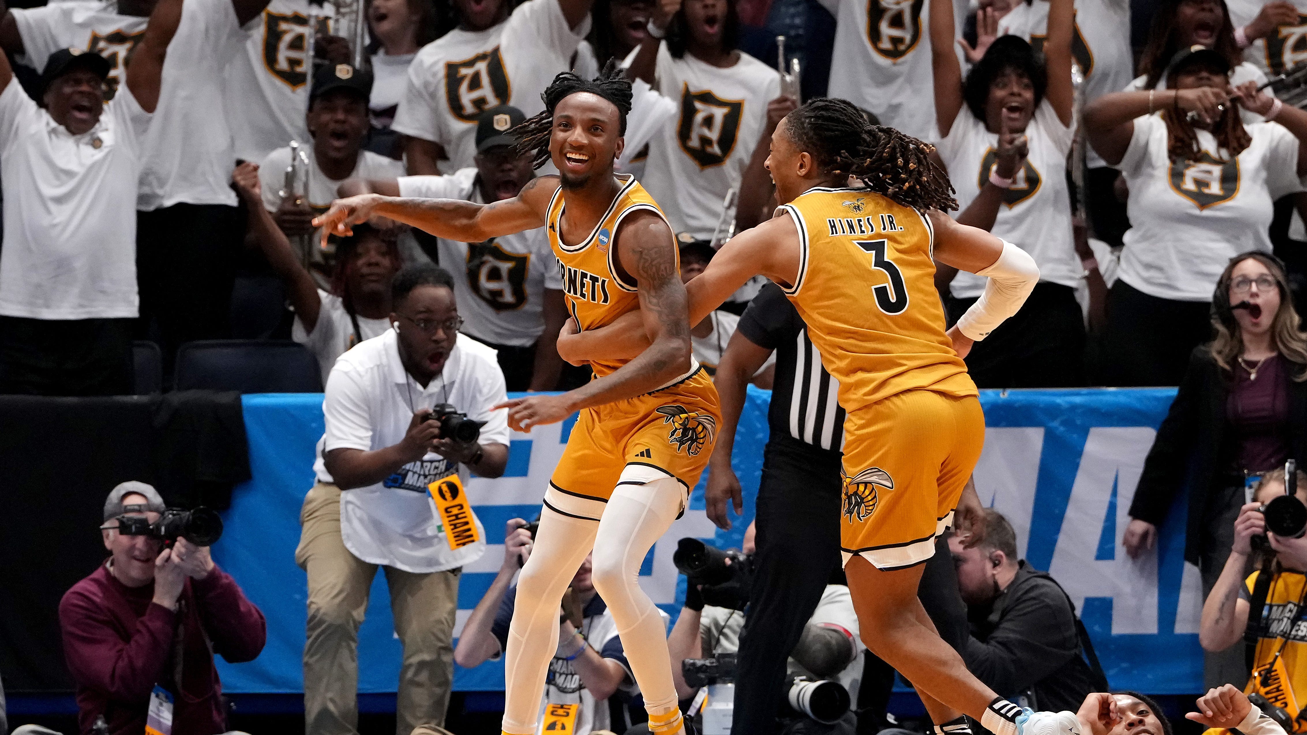 Alabama State celebration photos during St Francis First Four win