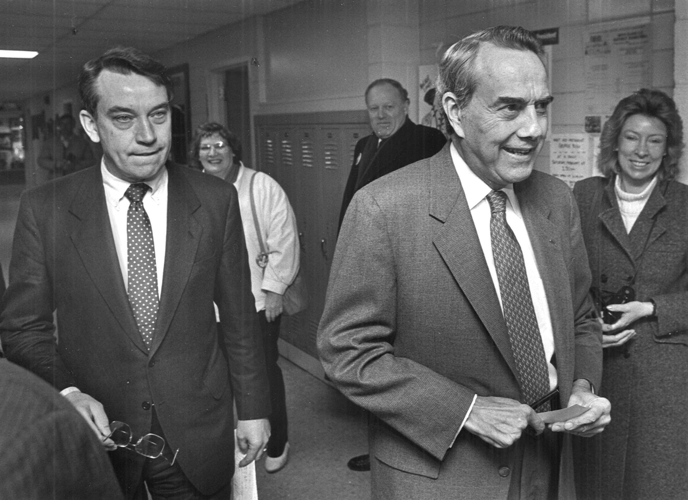 Congressman Bob Dole with two Washington Senators baseball players