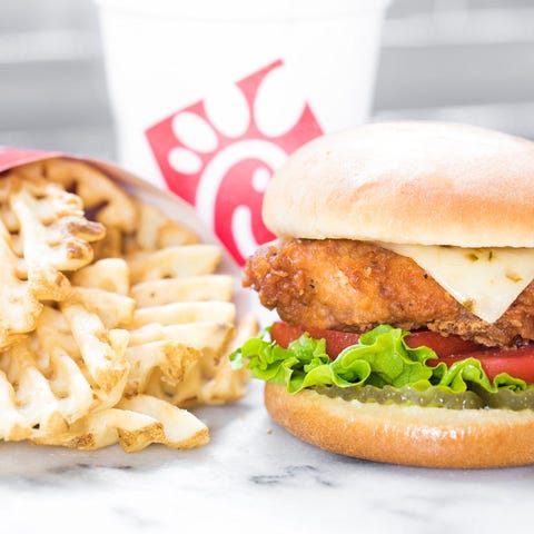 Chick-fil-A chicken sandwich and waffle fries