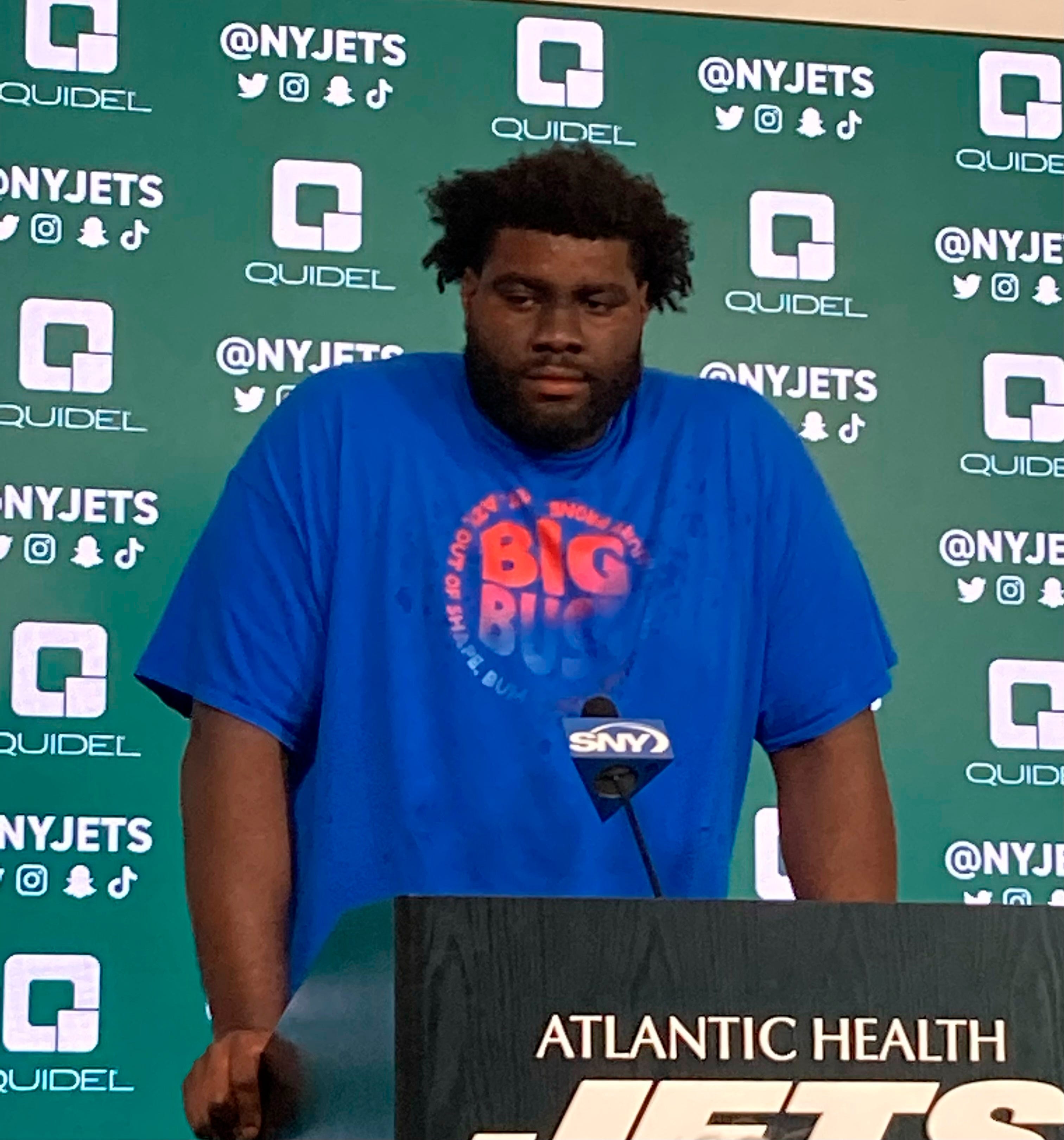 Connor Hughes on X: #Jets Mekhi Becton says he faced “a lot of adversity”  last year with the injury. He won't say how much he weighs, but that he's  “satisfied” with what