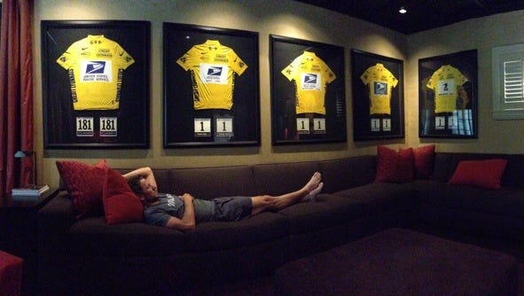 relaxing with seven yellow jerseys