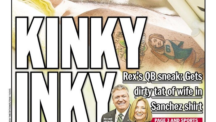For Real Rex Ryan Sports Tattoo Of Woman Wearing Only Sanchez Jersey  CBS  New York