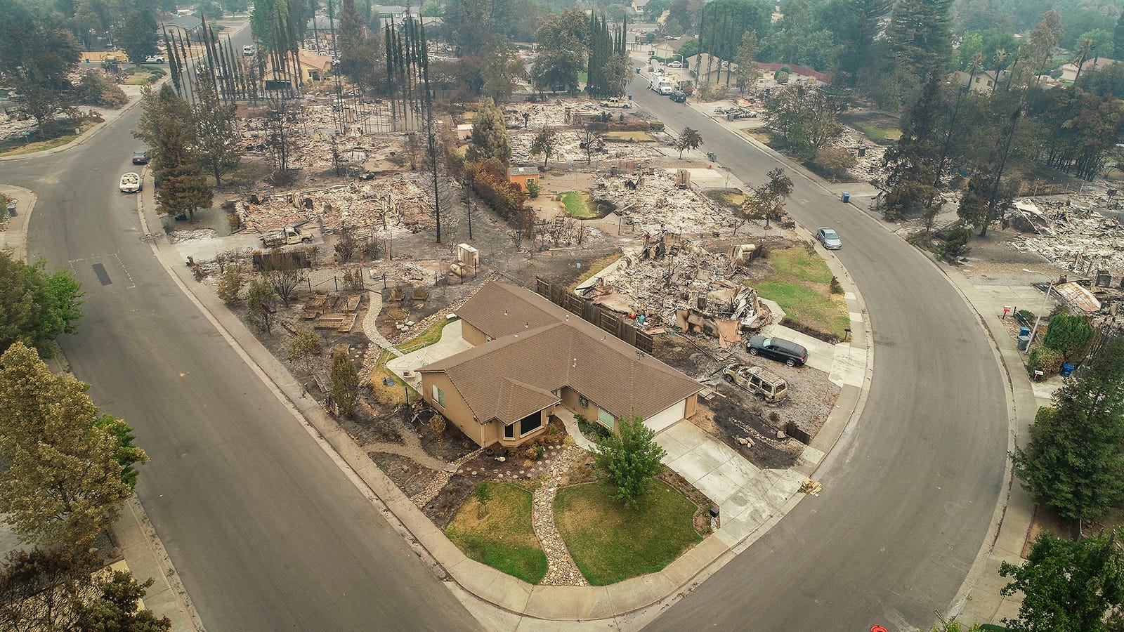 Carr Fire: community destroyed, but one home left standing