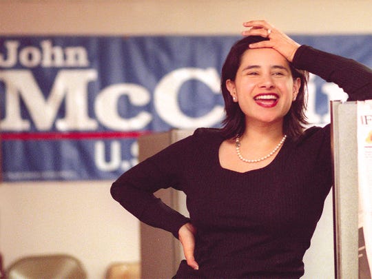 In a February 2000 photo, Bettina Nava   reacts to a McCain campaign volunteer's comments at the candidate's headquarters in Phoenix. Nava has worked as state director for McCain.