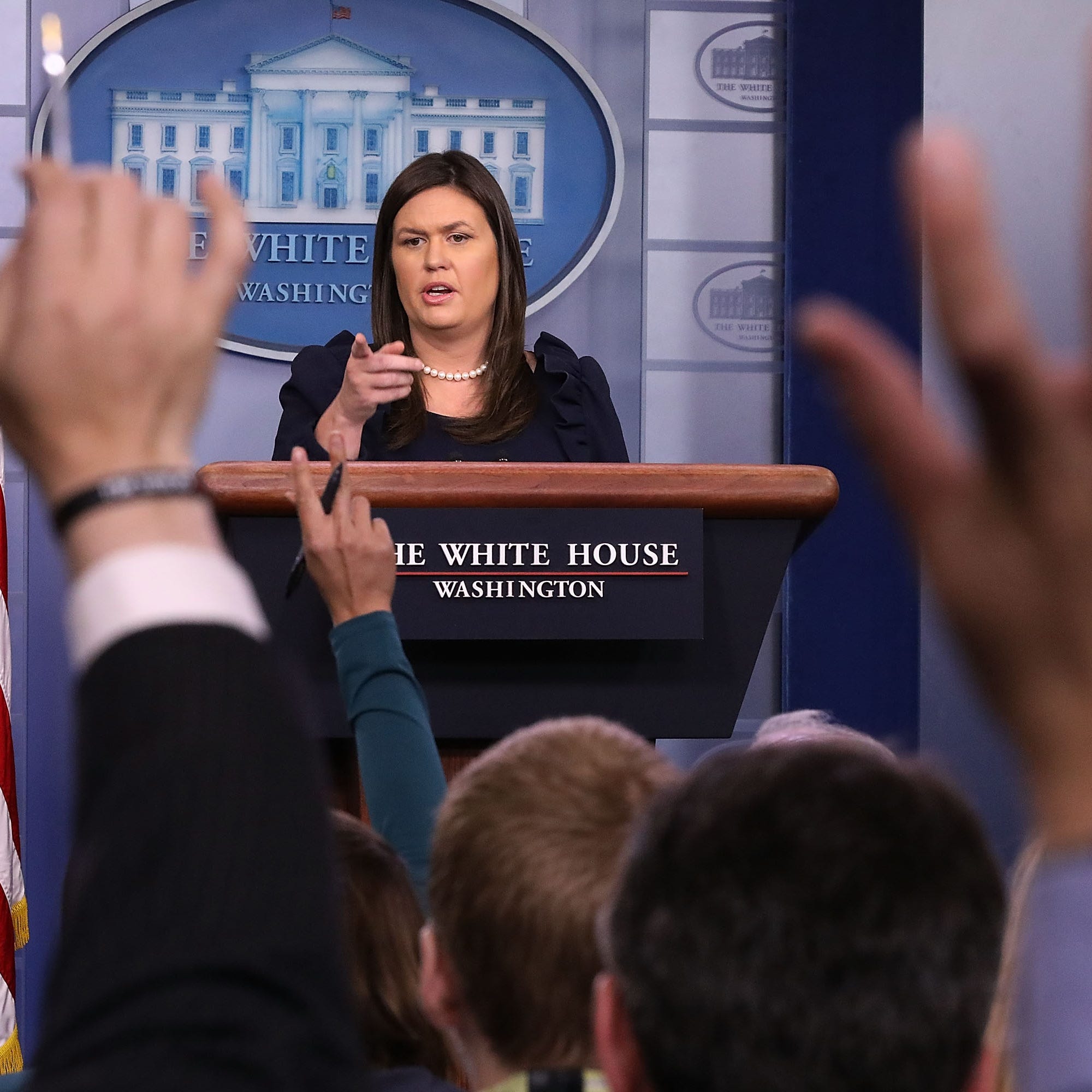 White House Press Secretary Sarah Huckabee Sanders conducts a news conference in the Brady Press Briefing Room at the White House August 22, 2018 in Washington, DC. (Photo by Chip Somodevilla/Getty Images)