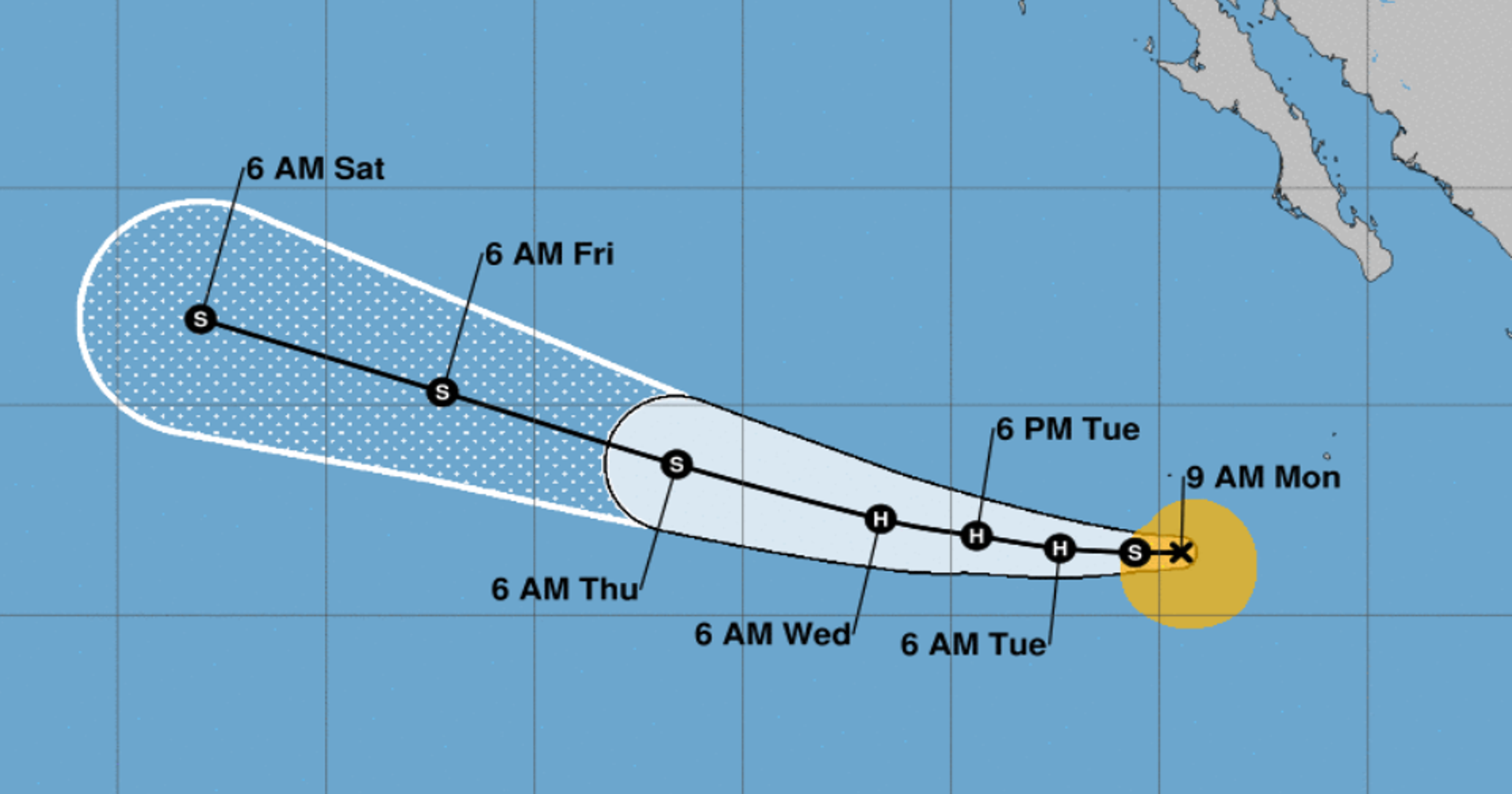 Tropical Storm Olivia's path, predicted track