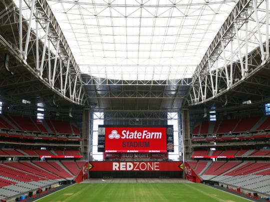 The Arizona Cardinals reached a new naming agreement with State Farm, University of Phoenix Stadium is now named "State Farm Stadium" on Sep. 4, 2018 in Glendale, Ariz.