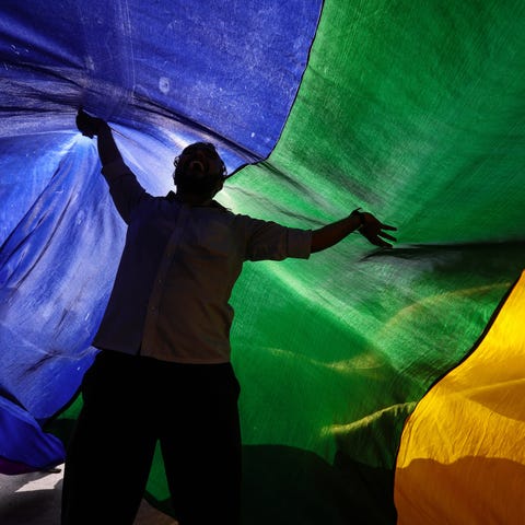 Gay rights activists in Mumbai, India, Sept. 6,...