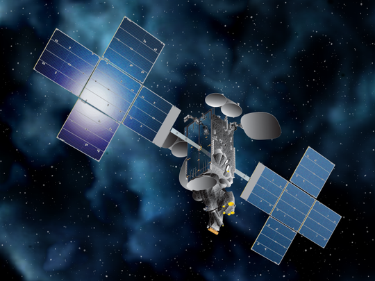 Artistic representation of the Telstar 18 Vantage telecommunication satellite of the Canadian satellite operator Telesat in orbit.