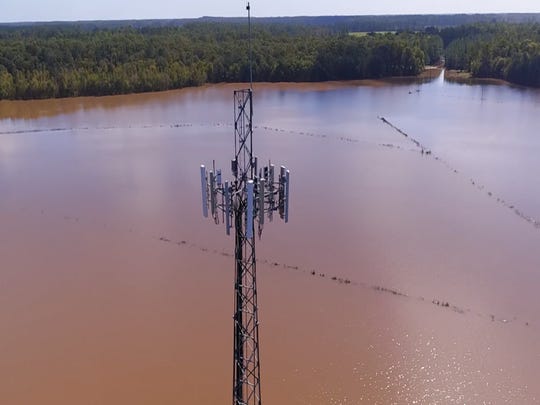 A cell site was flooded during Hurricane Matthew in 2016. Verizon used a drone to check if repairs were needed.