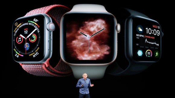 Jeff Williams, director of Apple's operations, talks about the Apple Watch Series 4 series at the Steve Jobs Theater at an event to announce Apple's new products Wednesday, September 12, 2018 in Cupertino, in California.