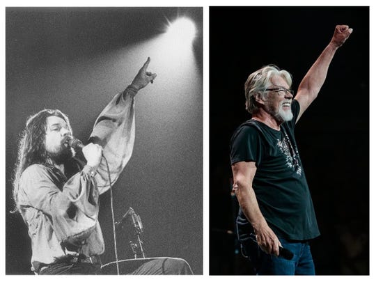 Bob Seger performing in Detroit in 1978 and in 2017. Detroit Free Press photos by Taro Yamasaki (left) and Junfu Han (right).