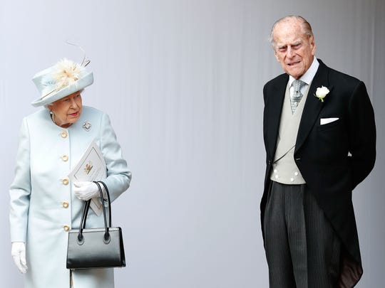 Queen Elizabeth II and her husband, Prince Philip, Duke of Edinburgh, at the wedding of their granddaughter, Princess Eugenie of York, with her Jack Brooksbank, at St George's Chapel, Windsor Castle, Windsor, October 12, 2018.