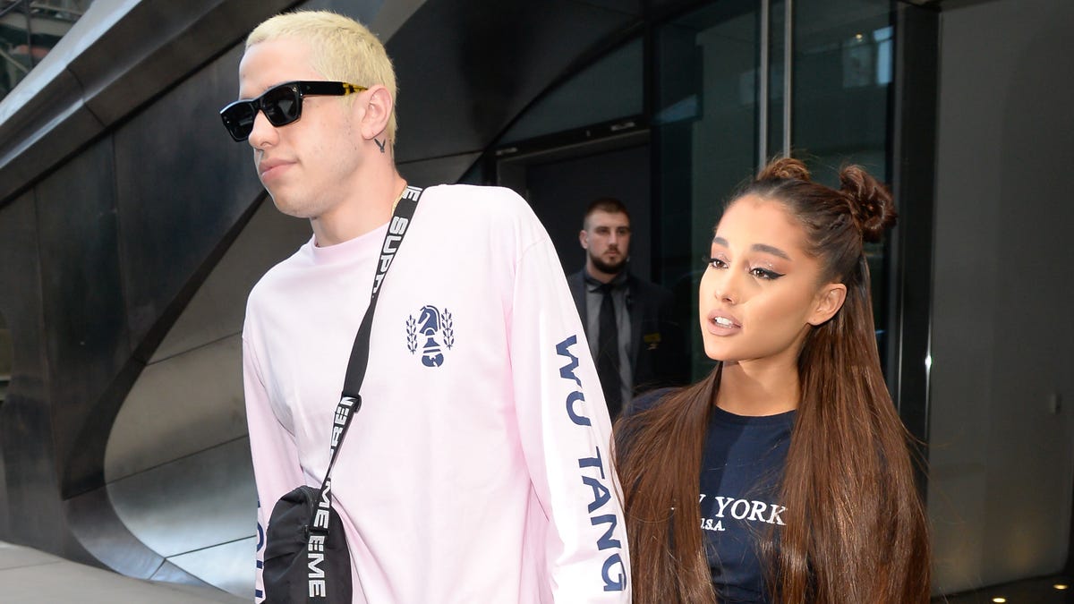 Singer Ariana Grande and Pete Davidson are seen walking in Midtown on July 11, 2018 in New York City.