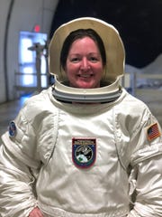 Katharine Lackey is prepared for a space mission on October 24, 2018 at the Space Camp in Huntsville, Alabama.