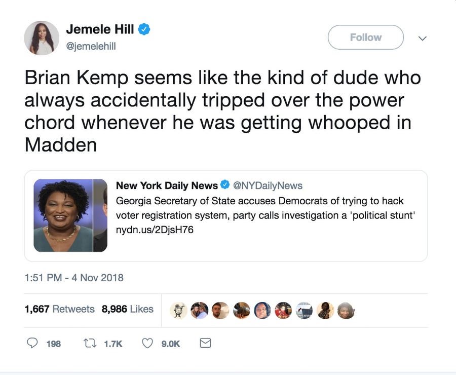 A tweet from @jemelehill.