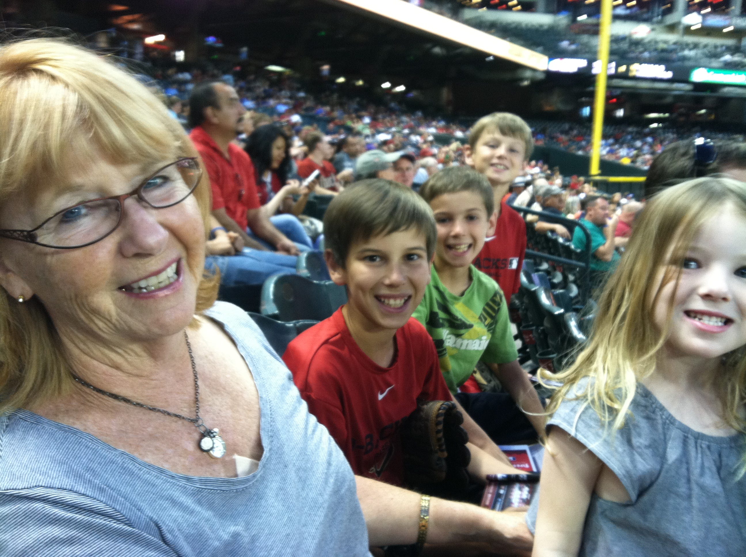 My mom would see my kids several times a week, dropping by to play a game or read a book. She took them to a few Diamondbacks baseball games the last summer we lived in Phoenix.