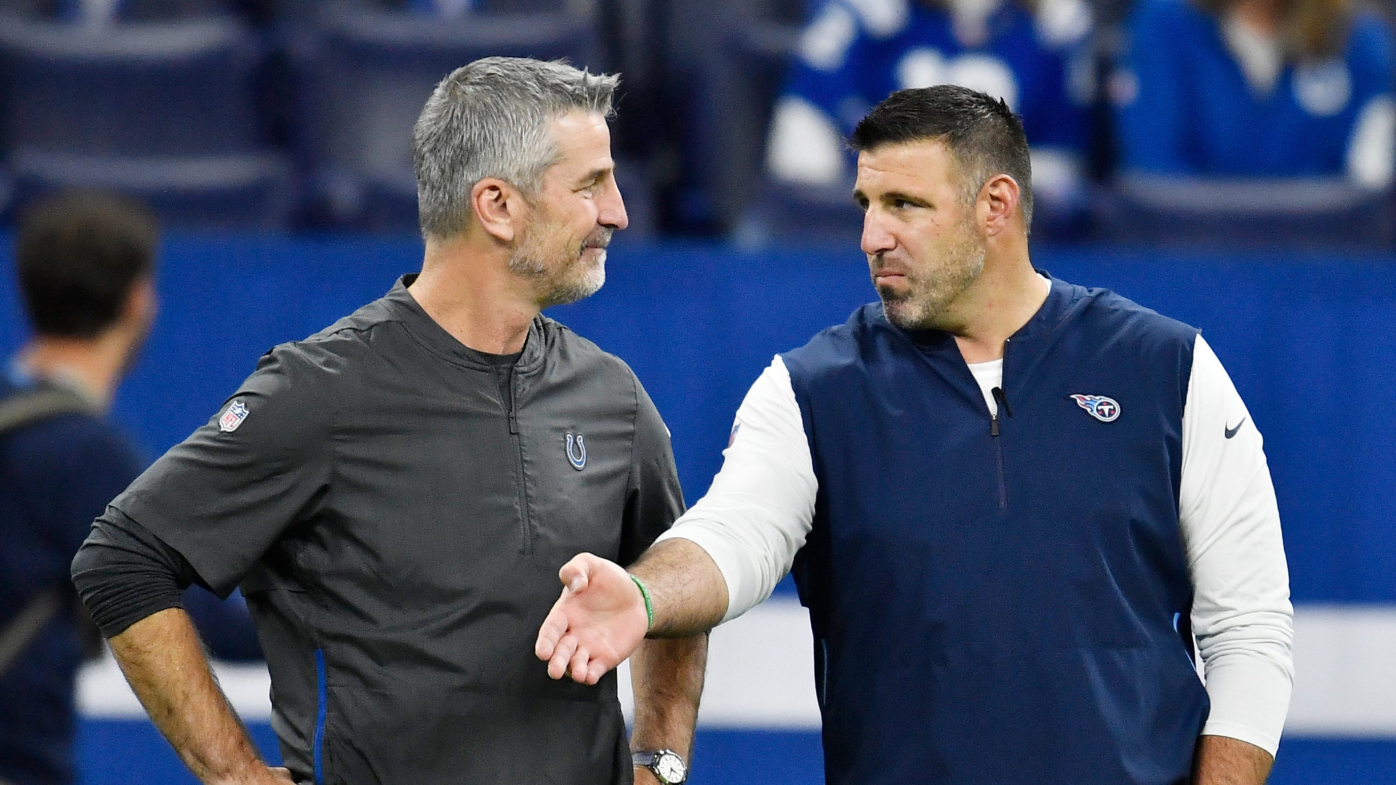 Tennessee Titans coach Mike Vrabel reacts to Frank Reich firing
