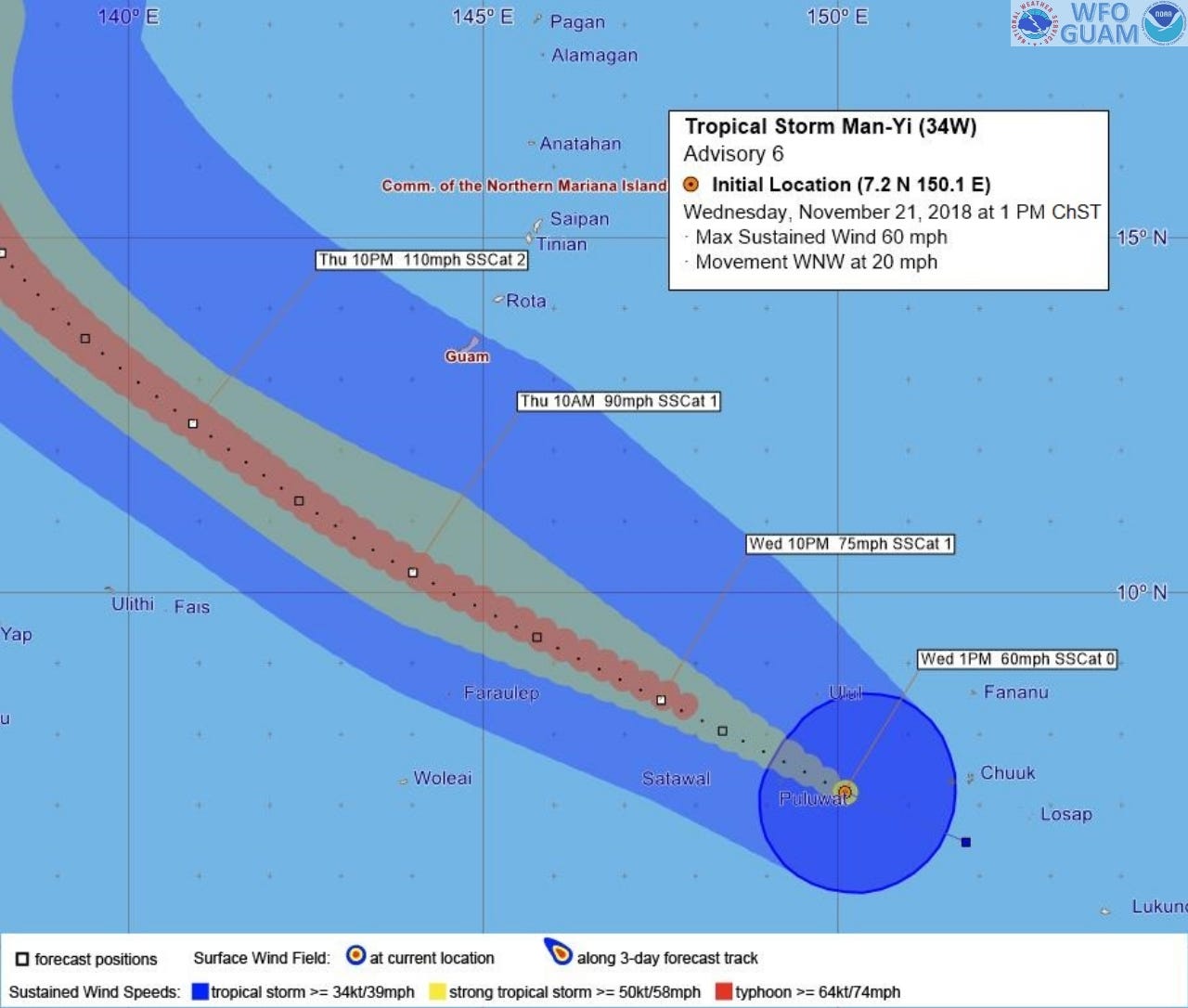 Tropical Storm Warning Issued For Guam As Man-Yi Approaches