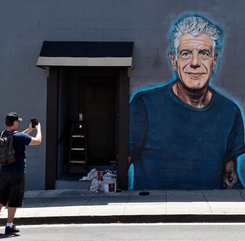 A new mural of the late Anthony Bourdain in Santa...