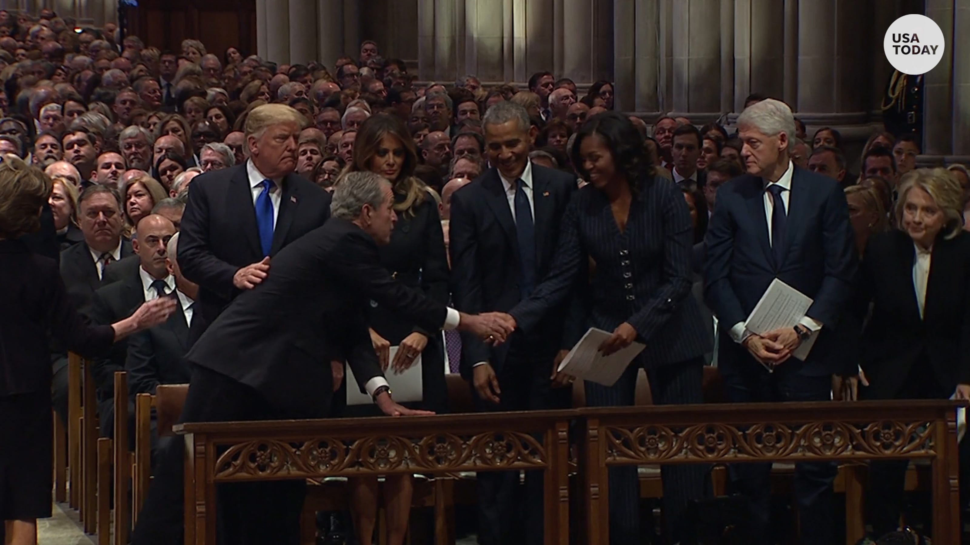 George W Bush Michelle Obama Share Another Mo Mint At Funeral