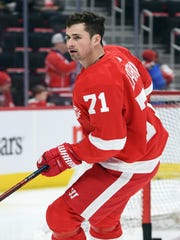 Detroit Red Wings center Dylan Larkin before the Los Angeles Kings game at Little Caesars Arena on December 10, 2018