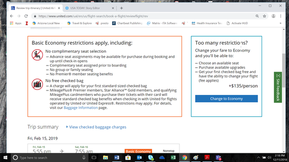 united airlines carry on fees basic economy