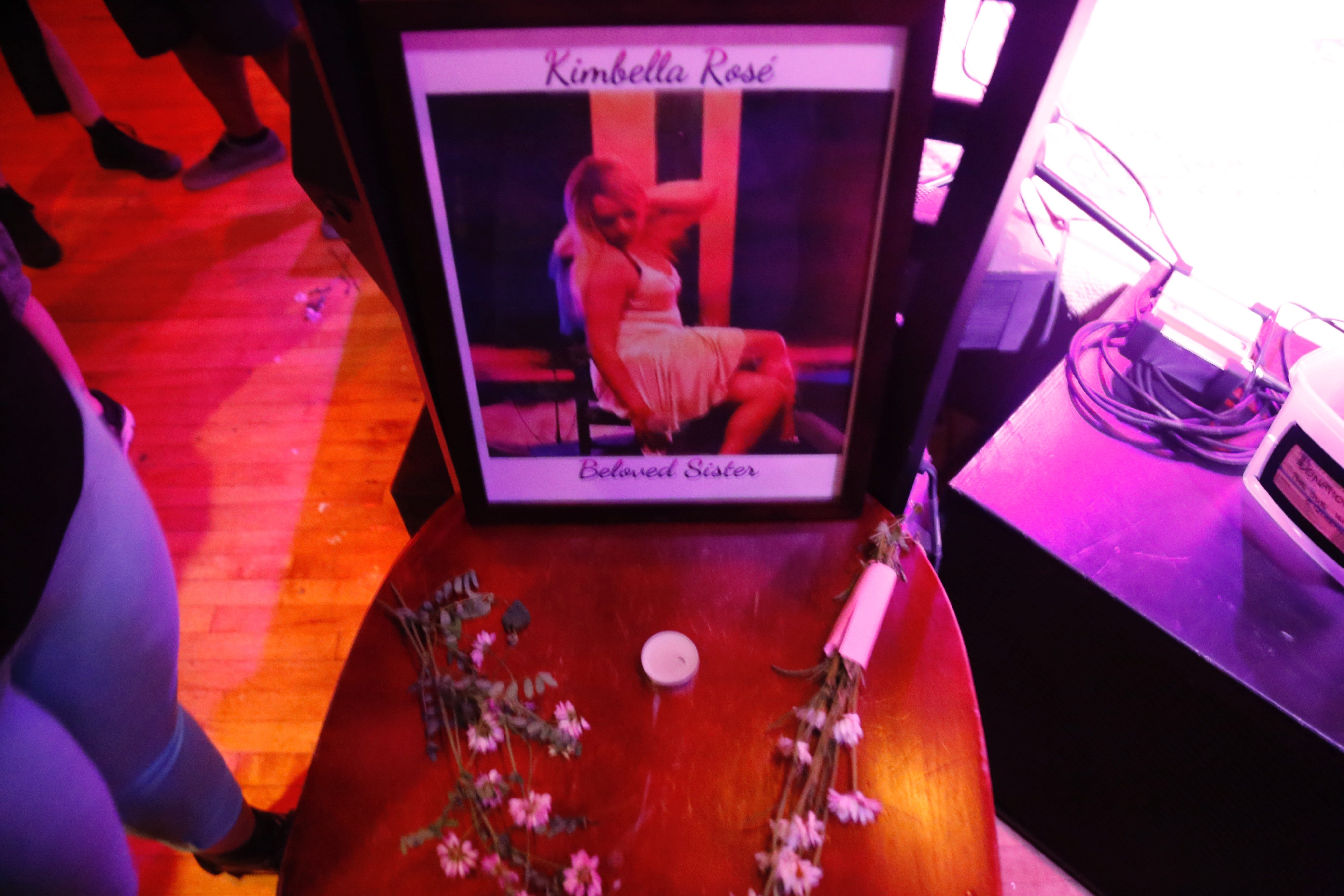 A photo of Josie Berrios, whose stage name was Kimbella Rosé, was placed in front of the stage during a drag show held in Josie’s memory June 22, 2017.