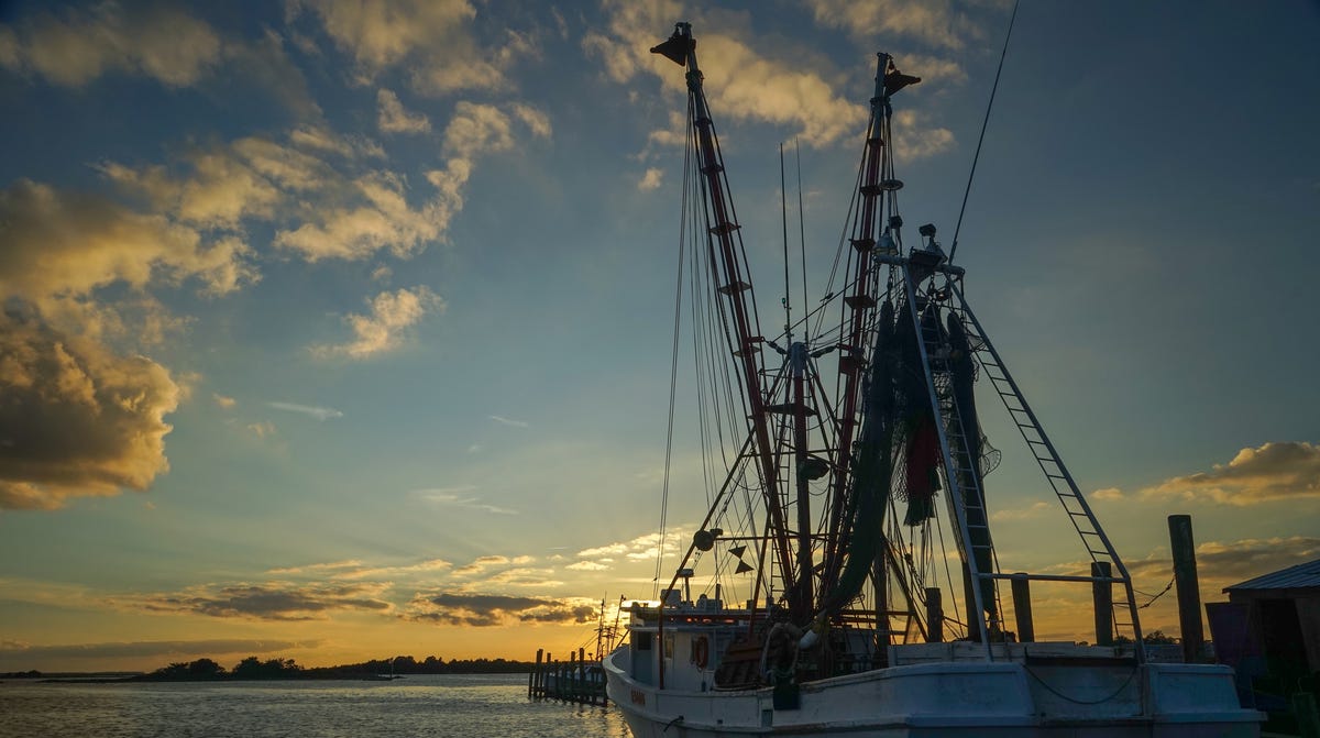 North Carolina - a work boat tied at dock for the evening