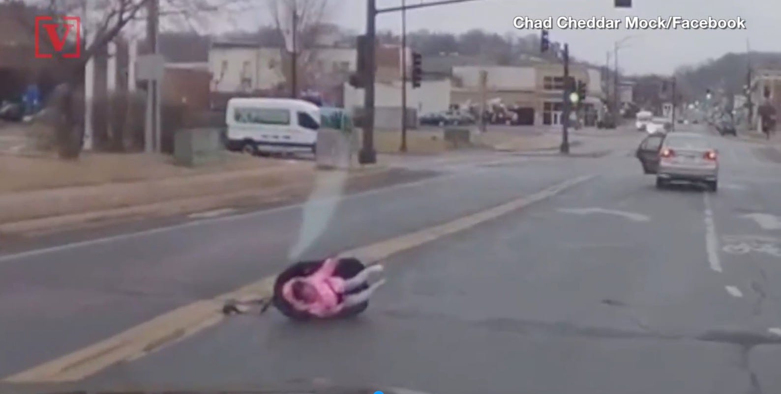 Toddler safe after fall from moving vehicle caught on video
