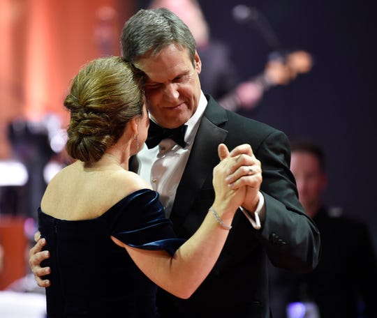 Gov. Bill Lee and wife Maria dance during the First Couple's Inaugural Dinner and Ball in the Music City Center Grand Ballroom in downtown Nashville Saturday, Jan. 19, 2019.