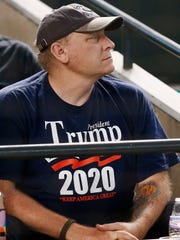 Former Diamondbacks pitcher Curt Schilling watches the first inning of a game between the Diamondbacks and Giants on Aug. 3 at Chase Field.