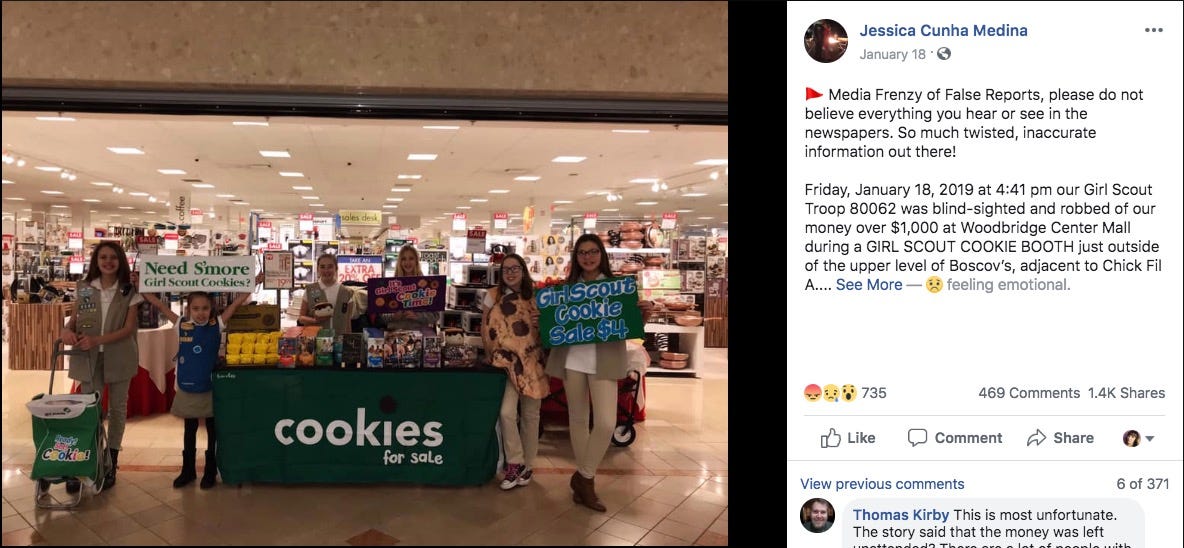 Thief Steals 1 000 From Girl Scout Troop Selling Cookies At New Jersey Mall News
