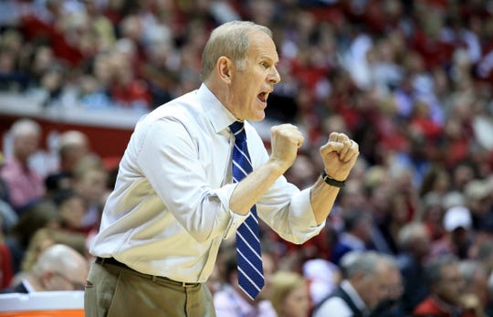 Michigan coach John Beilein gives instructions to his team against Indiana on Jan. 25, 2019 in Bloomington, Ind.