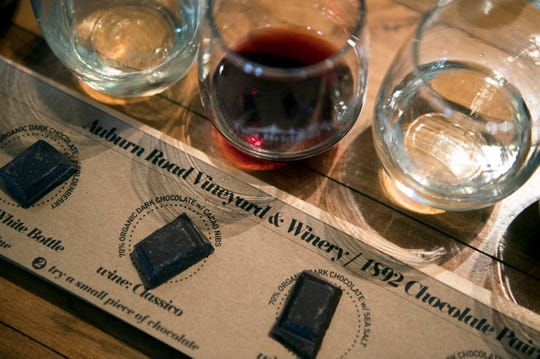 A wine and chocolate pairing at Auburn Road Vineyard & Winery Wednesday, Jan. 30, 2019 in Pilesgrove, N.J. The chocolate is from 1892 Chocolate in Collingswood.