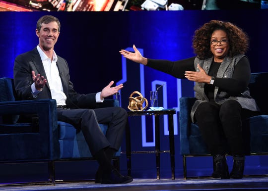   Beto O 'Rourke and Oprah Winfrey speak on stage at Oprah's SuperSoul Conversations at the PlayStation Theater on February 05, 2019 in New York City. 