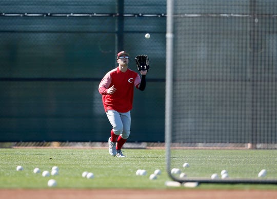 Cincinnati Reds prospect Nick Senzel has gone through a lot of drills in center field at the Cincinnati Reds spring training facility in Goodyear, Ariz., He just his first start in real game Monday.