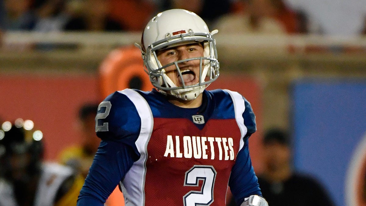 Montreal Alouettes quarterback Johnny Manziel (2) reacts after a play against the Hamilton Tiger-Cats during the third quarter at Percival Molson Memorial Stadium.