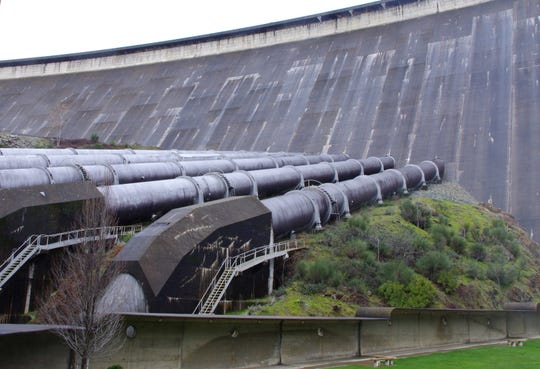 In addition to increasing the amount of water coming down the spillway of Shasta Dam, four of the five turbines were generating electricity Tuesday.