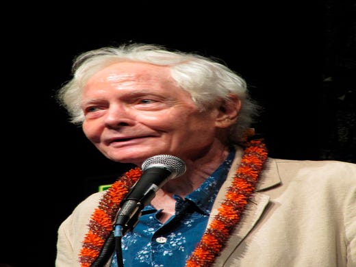 In this Aug. 2, 2011 file photo, poet W.S. Merwin speaks to the Hawaii Conservation Conference in Honolulu.