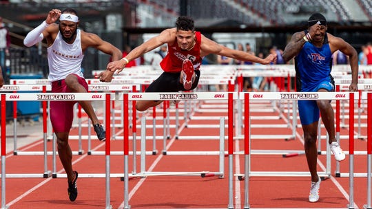 Cajuns Tyler Hughes runs the 110m hurdles as the Louisiana Ragin Cajuns  host the Louisiana Classics track meet. Saturday, March 16, 2019.