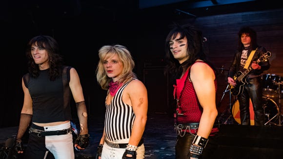 Tommy Lee (Colson Baker, from left), Vince Neil (Daniel Webber), Nikki Sixx (Douglas Booth) and Mick Mars (Iwan Rheon) have an inauspicious first show.