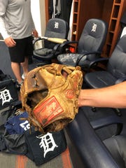 Jordy Mercer holds his Rawlings Gold Glove mitt, which he has used since 2009.