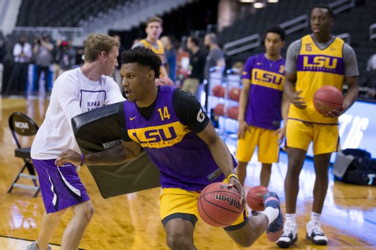 LSU guard Marlon Taylor drives with the ball during practice Thursday, ahead of the Tigers' game Friday against Michigan State.