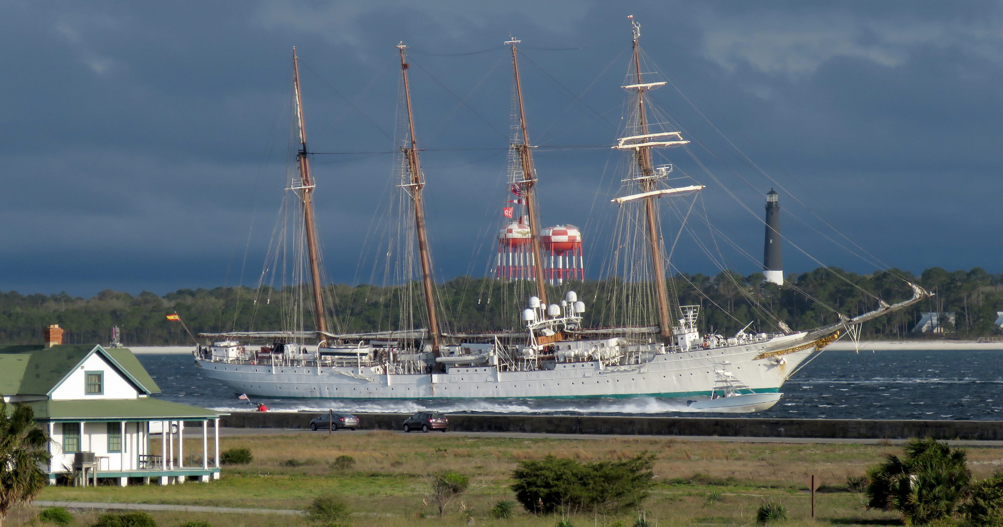 Elcano sails into Pensacola, tall ship docks at NAS, tours available